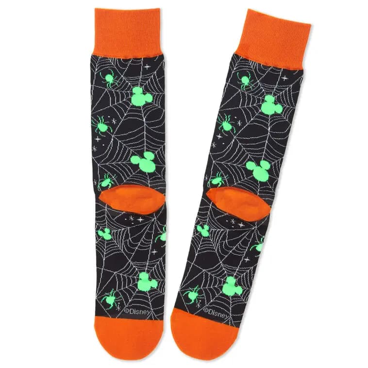 Disney Mickey Mouse Spiderweb Glow-in-the-Dark Crew Socks [Disney Mickey Mouse socks feature sp, Makes a great Halloween gift for Dis, Imported. Cotton, polyester, nylon,, Machine 