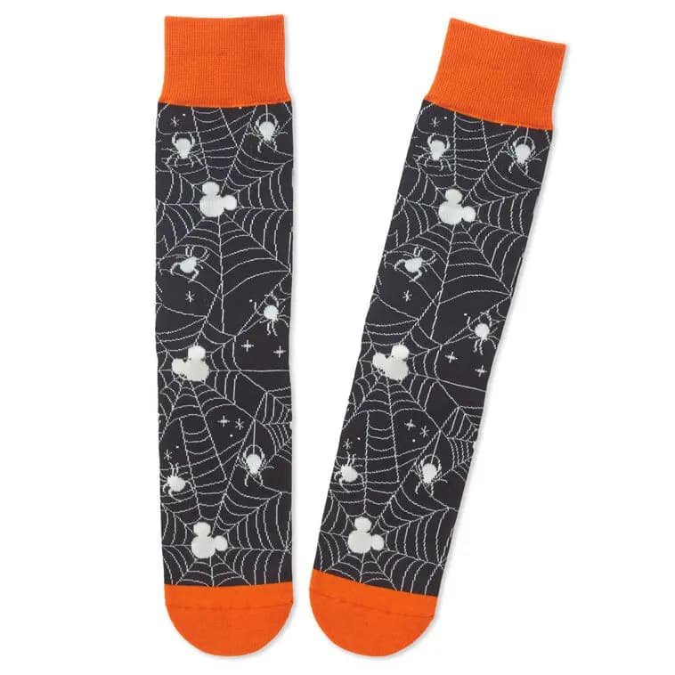 Disney Mickey Mouse Spiderweb Glow-in-the-Dark Crew Socks [Disney Mickey Mouse socks feature sp, Makes a great Halloween gift for Dis, Imported. Cotton, polyester, nylon,, Machine 