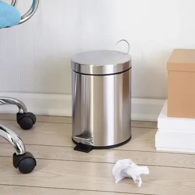 Honey-Can-Do Mini Stainless Steel Trash Can with Lid and Foot Pedal, 5-Liter Small Garbage Bin for B [1.32 gallon, Stainless Steel, 2.85 pounds]
