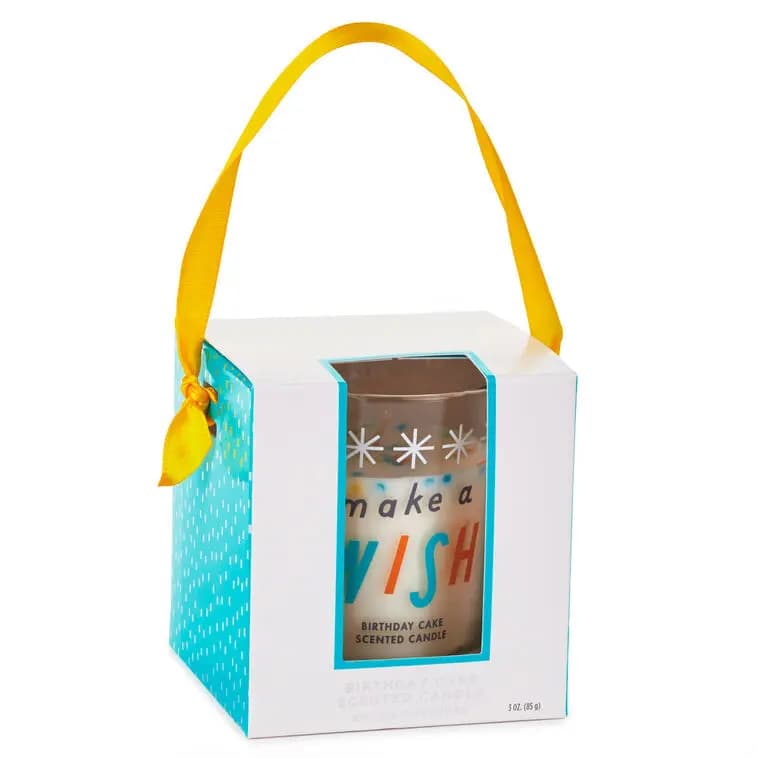 Make a Wish Birthday Cake Jar Candle [Wax scented candle in glass jar feat, Make a wish., Vanilla., 2.375" W x 2.875" H x 2.375" D]