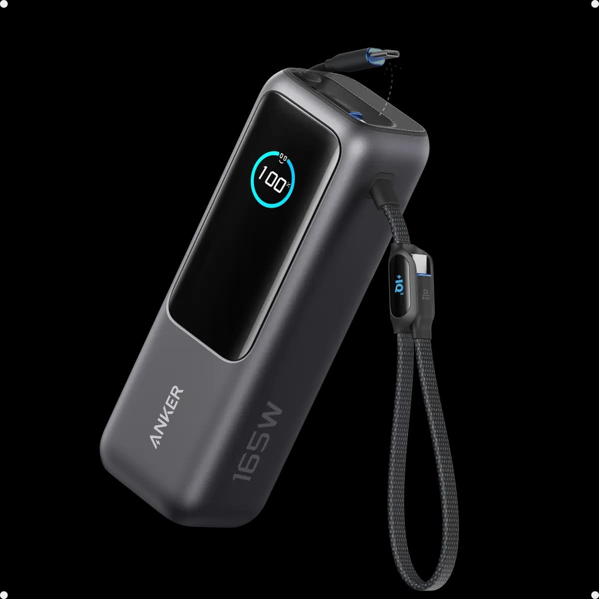 Anker Laptop Power Bank (25K, 165W, Built-In and Retractable Cables) [25,000mAh, 165W Max, 6.18 × 2.12 × 1.93 in (156.97 × 53.85 × 49.02 mm]
