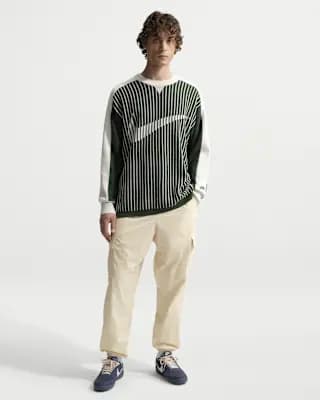 Nike Club Men's Woven Cargo Pants Light Khaki/White [Light Khaki/White, Embroidered Nike Futura logo, Elastic waistband with internal drawcord]