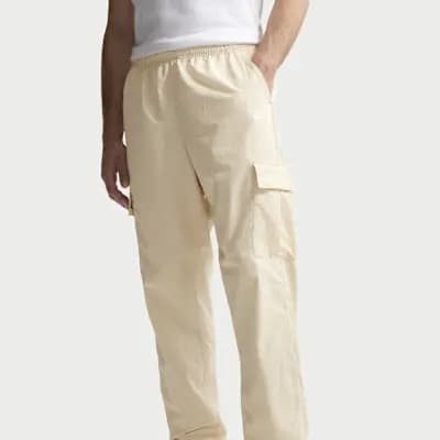 Nike Club Men's Woven Cargo Pants Light Khaki/White [Light Khaki/White, Embroidered Nike Futura logo, Elastic waistband with internal drawcord]