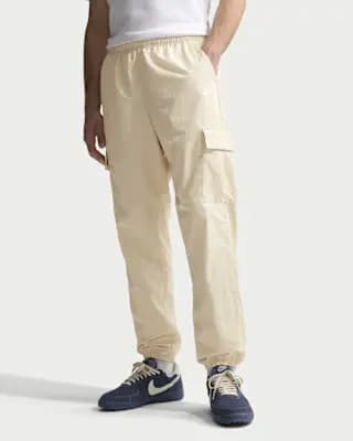 Nike Club Men's Woven Cargo Pants Light Khaki/White [Light Khaki/White, Embroidered Nike Futura logo, Elastic waistband with internal drawcord]