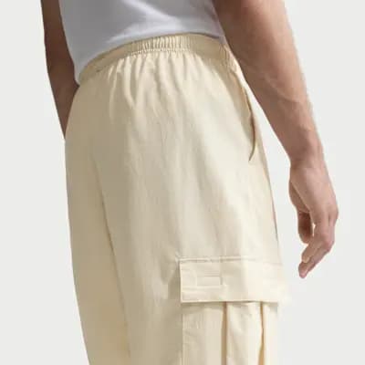 Nike Club Men's Woven Cargo Pants Light Khaki/White [Light Khaki/White, Embroidered Nike Futura logo, Elastic waistband with internal drawcord]
