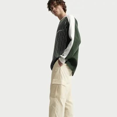 Nike Club Men's Woven Cargo Pants Light Khaki/White [Light Khaki/White, Embroidered Nike Futura logo, Elastic waistband with internal drawcord]