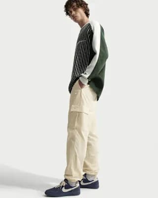 Nike Club Men's Woven Cargo Pants Light Khaki/White [Light Khaki/White, Embroidered Nike Futura logo, Elastic waistband with internal drawcord]