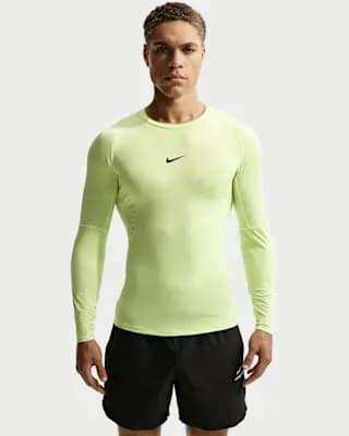 Nike Pro Men's Dri-FIT Tight Long-Sleeve Fitness Top Light Liquid Lime/Black [90% polyester/ 10% spandex, Machine wash, XS-4XL Tall]