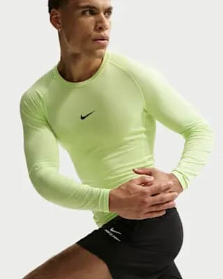 Nike Pro Men's Dri-FIT Tight Long-Sleeve Fitness Top Light Liquid Lime/Black [90% polyester/ 10% spandex, Machine wash, XS-4XL Tall]