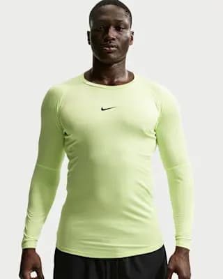 Nike Pro Men's Dri-FIT Tight Long-Sleeve Fitness Top Light Liquid Lime/Black [90% polyester/ 10% spandex, Machine wash, XS-4XL Tall]