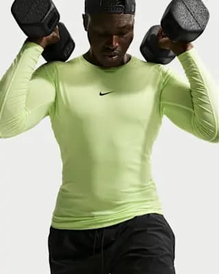 Nike Pro Men's Dri-FIT Tight Long-Sleeve Fitness Top Light Liquid Lime/Black [90% polyester/ 10% spandex, Machine wash, XS-4XL Tall]