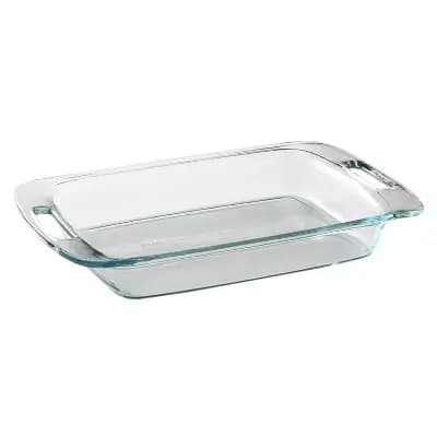 PyrexÂ® 3-qt Easy GrabÂ® Rectangular Glass Baking Dish: Glass Bakeware, Dishwasher-Safe, 2-Year Warranty [3 Quart Baking Dish, Dishwasher-Safe, Glass]