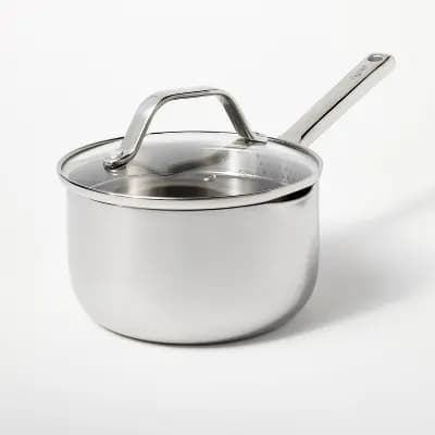 1.5qt Stainless Steel Sauce Pan with Straining Lid Silver - Figmint™ [6.3 Inches, 2.5 Pounds, Stainless Steel]