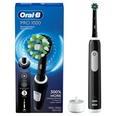 Oral-B Pro 1000 Rechargeable Electric Toothbrush Twin Pack, Black and Turquoise [7 SMART Brushing Modes, Interactive Color Display, Artificial Intelligence + 3D]