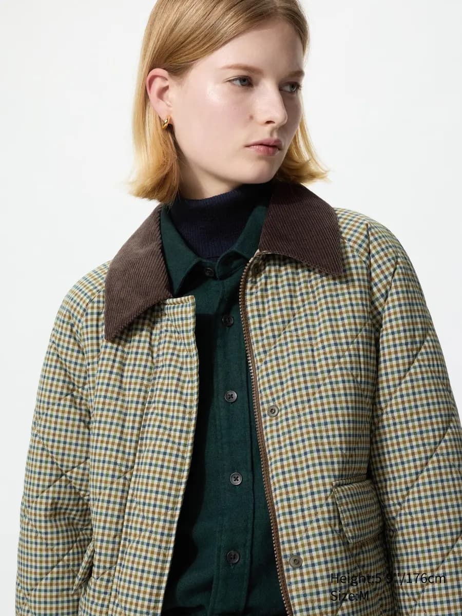 Uniqlo Padded Utility Short Jacket | Pattern Brown [Imported, Hand wash cold, Do not dry clean, Short length for effortless styling.]