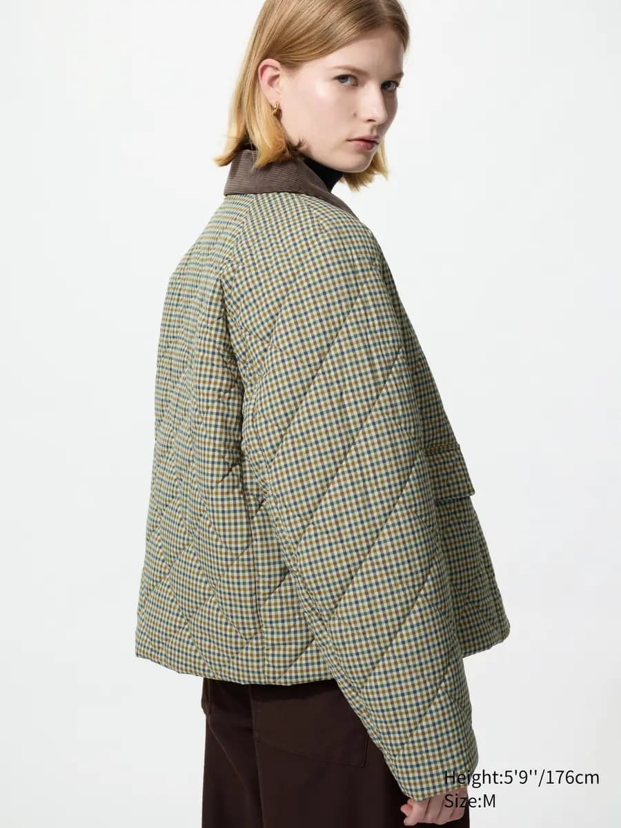 Uniqlo Padded Utility Short Jacket | Pattern Brown [Imported, Hand wash cold, Do not dry clean, Short length for effortless styling.]