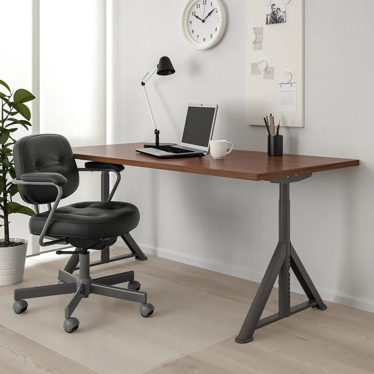 IKEA IDÅSEN Desk, brown/dark gray 63x31 1/2 " [Length 63 ", Width 31 1/2 ", Min. height 25 5/8 "]