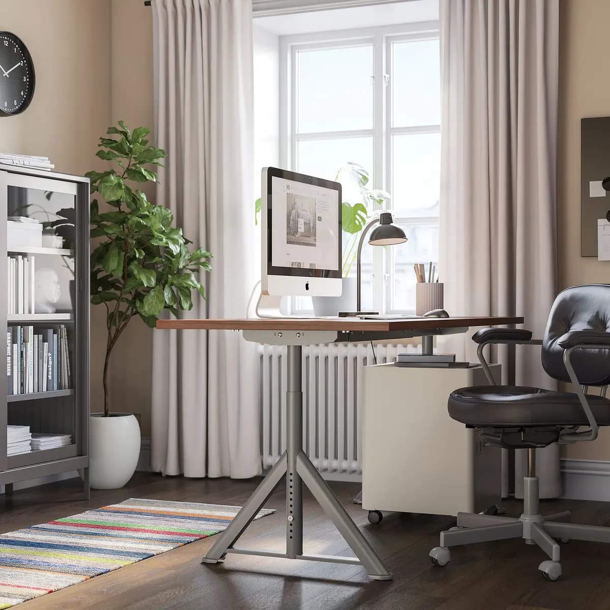 IKEA IDÅSEN Desk, brown/dark gray 63x31 1/2 " [Length 63 ", Width 31 1/2 ", Min. height 25 5/8 "]