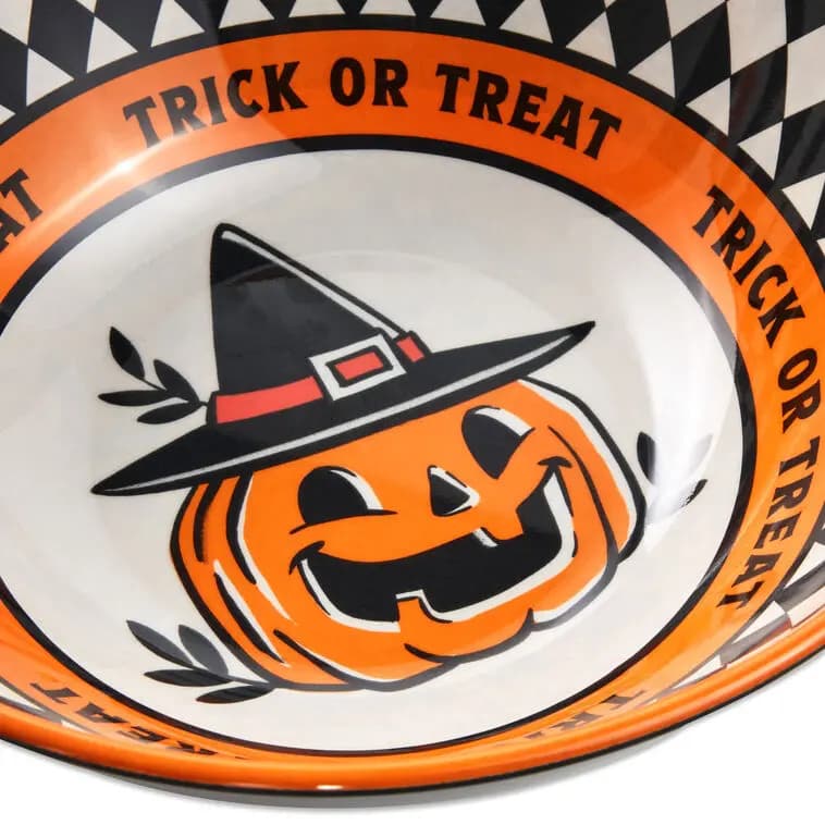 Vintage Jack-o'-Lantern Serving Bowl, 11" [Trick or Treat, 11'' dia. x 4'' H, Melamine., Dishwasher safe. Do not microwave.]