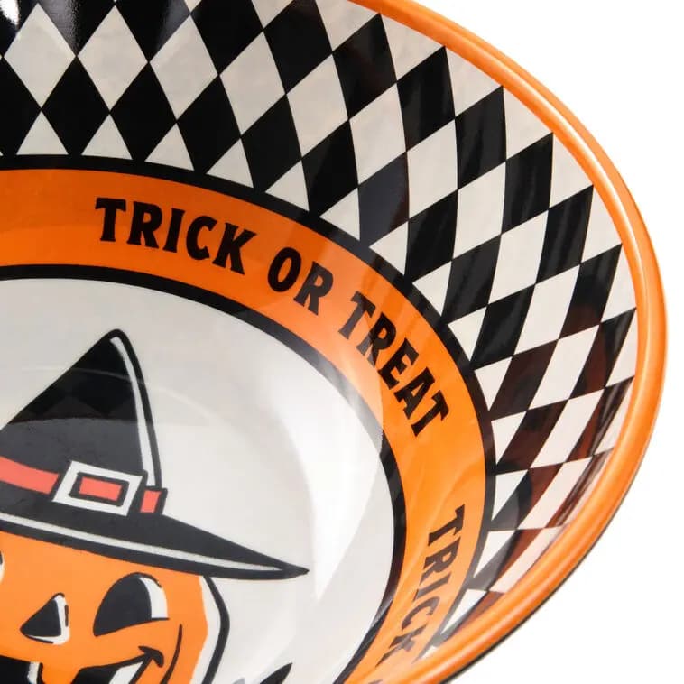 Vintage Jack-o'-Lantern Serving Bowl, 11" [Trick or Treat, 11'' dia. x 4'' H, Melamine., Dishwasher safe. Do not microwave.]