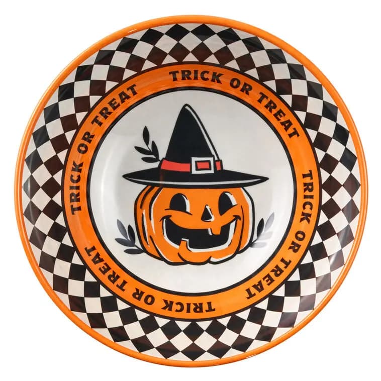 Vintage Jack-o'-Lantern Serving Bowl, 11" [Trick or Treat, 11'' dia. x 4'' H, Melamine., Dishwasher safe. Do not microwave.]