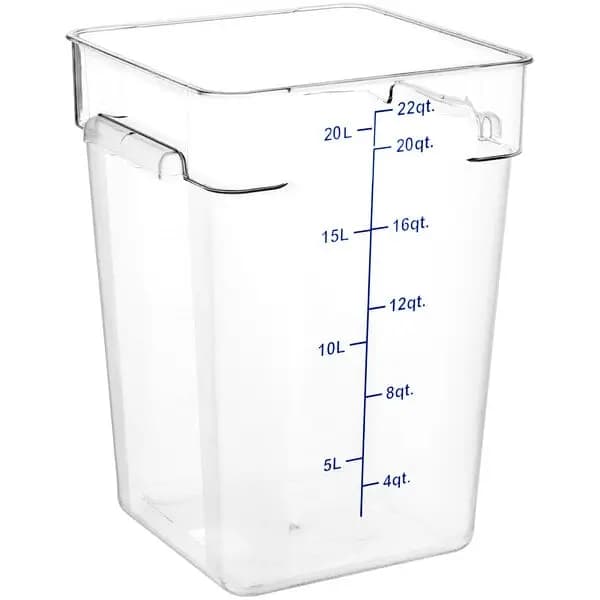 Choice 22 Qt. Clear Square Polycarbonate Food Storage Container [Length 11 Inches, Width 11 Inches, Height 15 3/4 Inches, Capacity 22 qt.]