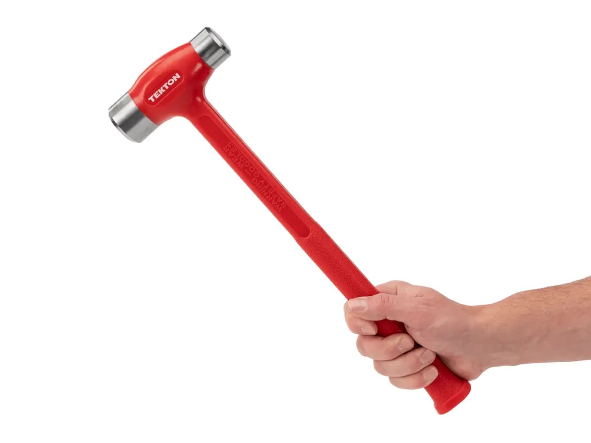 TEKTON 50 oz. Long Handle Flat Steel Face Dead Blow Hammer [A. Length (in.) 16.4, B. Width (in.) 4.8, C. Height (in.) 1.8]