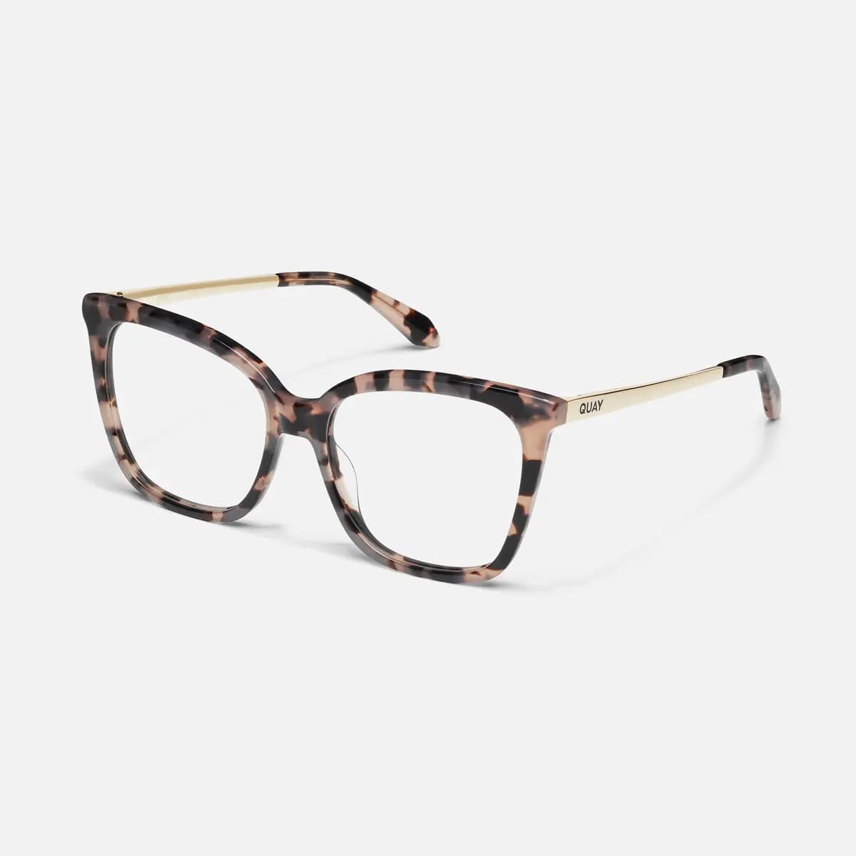 Quay VIDEO ON RX MILKY TORT/RX [Prescription lenses, Cat eye shape, Gold metal arms]
