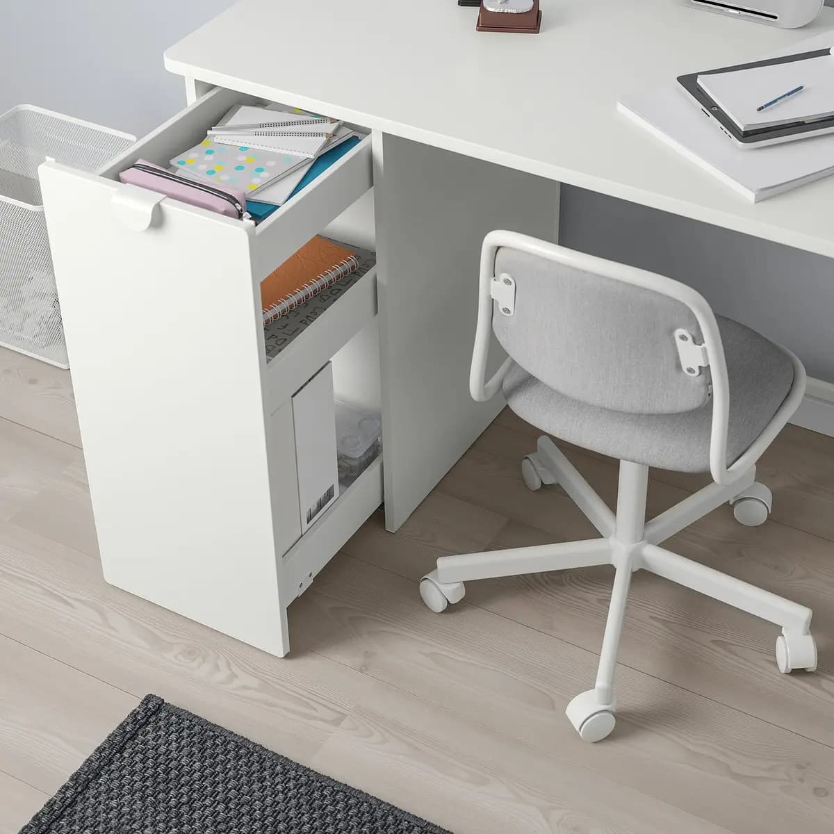 IKEA LÄRANDE Desk with pull-out storage unit, white [Width 47 1/4 ", Depth 22 7/8 ", Height 29 1/8 "]