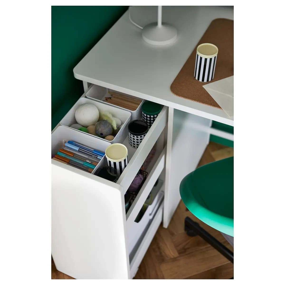 IKEA LÄRANDE Desk with pull-out storage unit, white [Width 47 1/4 ", Depth 22 7/8 ", Height 29 1/8 "]