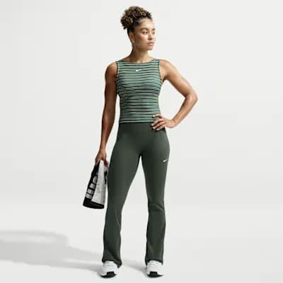 Nike One Women's High-Waisted Flared Leggings Camo Green/White [Camo Green/White, Back pocket fits most phones., Swoosh logo]