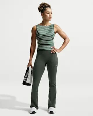 Nike One Women's High-Waisted Flared Leggings Camo Green/White [Camo Green/White, Back pocket fits most phones., Swoosh logo]