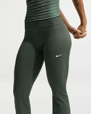 Nike One Women's High-Waisted Flared Leggings Camo Green/White [Camo Green/White, Back pocket fits most phones., Swoosh logo]