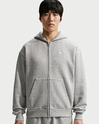 Nike Solo Fleece Men's Full-Zip Hoodie Dark Grey Heather/Sail [Body: 82% cotton/18% polyester. Hood lining: 82% cotton/18% polyester., Machine wash, XS-4XL]