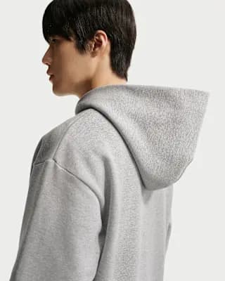 Nike Solo Fleece Men's Full-Zip Hoodie Dark Grey Heather/Sail [Body: 82% cotton/18% polyester. Hood lining: 82% cotton/18% polyester., Machine wash, XS-4XL]