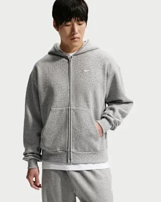 Nike Solo Fleece Men's Full-Zip Hoodie Dark Grey Heather/Sail [Body: 82% cotton/18% polyester. Hood lining: 82% cotton/18% polyester., Machine wash, XS-4XL]