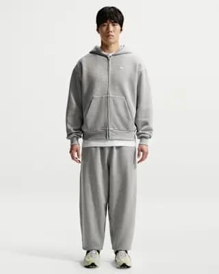 Nike Solo Fleece Men's Full-Zip Hoodie Dark Grey Heather/Sail [Body: 82% cotton/18% polyester. Hood lining: 82% cotton/18% polyester., Machine wash, XS-4XL]
