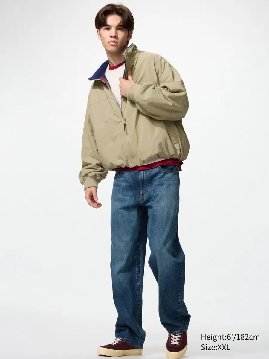 Uniqlo Fleece Lined Stand Blouson Beige [Imported, Hand wash cold, Do not dry clean, Relaxed silhouette creates an effortless look.]