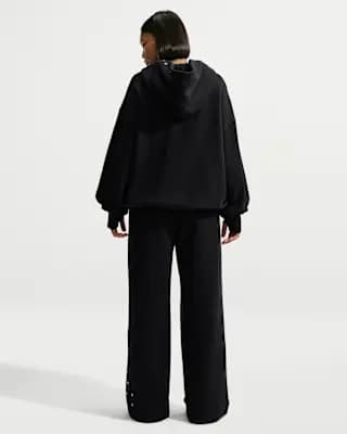 Nike Studio Fleece Medium Weight Women's Mid-Rise Wide-Leg Pants Total Black/Sail [Body: 80% cotton/20% polyester. Pockets: 100% cotton., Machine wash, XS (0–2)-XXL (20–22)]
