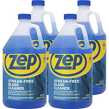 Zep® Streak-Free Liquid Glass Cleaner, 128 Oz Bottle, Blue, Box Of 4 [color Blue, Number Of Containers 4, Size (container) 128 oz, antibacterial No]