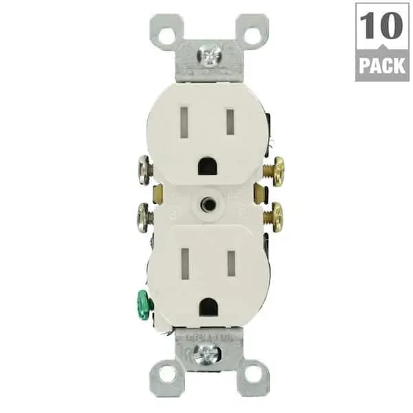 Leviton 15 Amp 125 V Tamper Resistant Duplex Outlet/Receptacle, White (10-Pack) T5320-WMP, M22-T5320-WMP [Amperage (A): 15 A, Color Family: White, Color/Finish: White]
