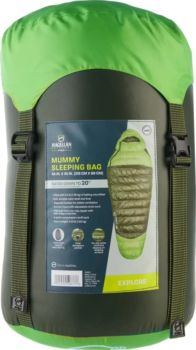 Magellan Outdoors Magellan Outdoors Pro 20Â°F Mummy Sleeping Bag [Nylon and Polyester, 15 - 29 Degrees, Micro-bailing fiber]