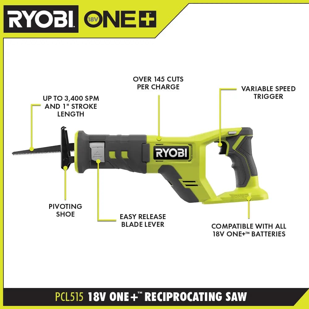 RYOBI 18V ONE+ 6-Tool Combo Kit [Fuel Gauge Integrated LEDs, Capacity 1.5Ah, Fuel Gauge Integrated LEDs]