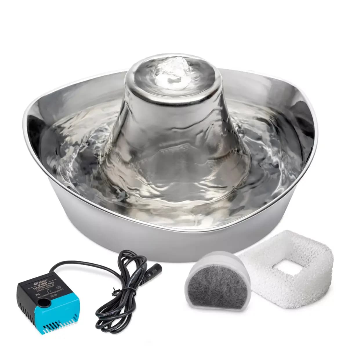 PetSafe® Seaside Stainless Pet Fountain [Intended For Cat, Dog, Includes Seaside Stainless Pet Fountain, Carbon f, Dimensions 10.6x10.6x5.1, Total Capacity 60 fl oz]