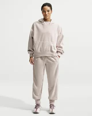 Nike One Women's Therma-FIT Mid-Rise Fleece Joggers Cream II/White [Body: 100% polyester. Pockets: 75% polyester/13% cotton/12% rayon., Machine wash, XXS (00)-XXL (20–22)]