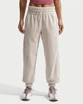 Nike One Women's Therma-FIT Mid-Rise Fleece Joggers Cream II/White [Body: 100% polyester. Pockets: 75% polyester/13% cotton/12% rayon., Machine wash, XXS (00)-XXL (20–22)]