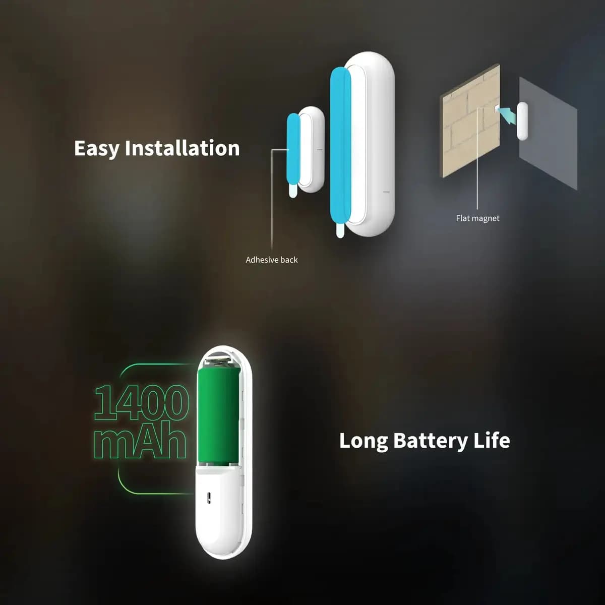 Aqara Door and Window Sensor P2 [3.03 x 0.87 x 0.87 inch (77 x 22 x 22 mm) and 1.42 x 0.45 x 0.29 inch (36 x 11.5 x 7.3 mm), 0.089 Pounds / 40g, Thread, BLE]