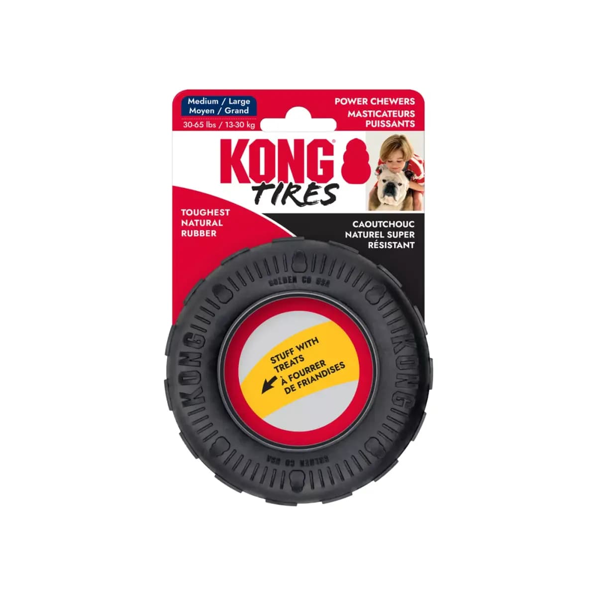KONG® Tires Heavy-Duty Chew Dog Toy [Description and Overview KONG Tires is a durable tire chew design, Product Brand & Name KONG® Extreme Tires Md/Lg, Intended for Dog, Dimensions