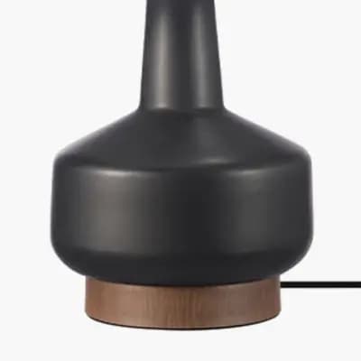 Globe Electric 15" Matte Black Ceramic Table Lamp with Wood Toned Base and White Linen Shade: ETL Listed, No Assembly Required [5 Feet, Ceramic, 7.63 Inches (H)]