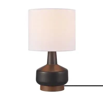 Globe Electric 15" Matte Black Ceramic Table Lamp with Wood Toned Base and White Linen Shade: ETL Listed, No Assembly Required [5 Feet, Ceramic, 7.63 Inches (H)]